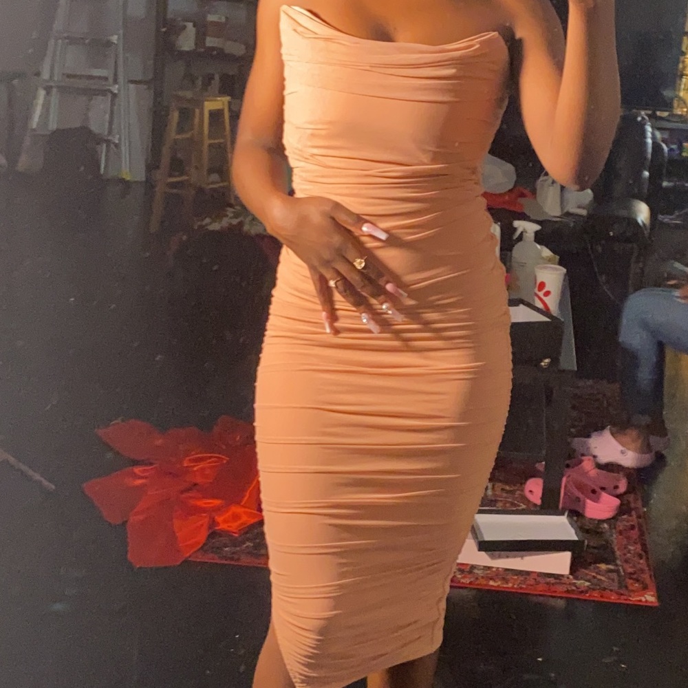 Oh polly nude ruched dress